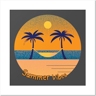 Summer Vibes - Retro Synth Sunset Style T-Shirt Posters and Art